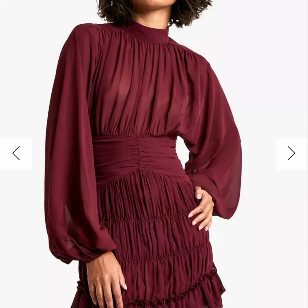 TALL CHIFFON RUCHED HIGH NECK RUFFLE DRESS - Picture 3 of 8